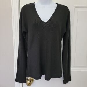 Rag & Bone Black Long Sleeve Ribbed Knit V Neck Shirt Light Sweater Size Medium